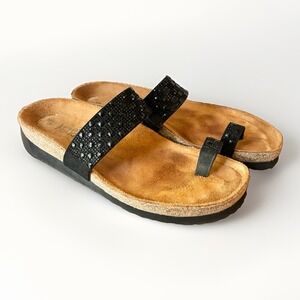 Naot Nevada Toe Ring Slides Sandals Black Beaded Rhinestone Womens 10 EU 41